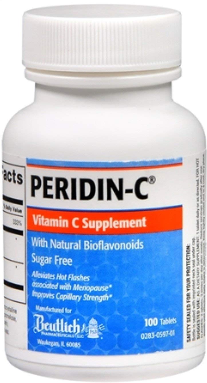 Peridin-C vitamin C tablets in three-bottle pack for daily use supporting capillary health.
