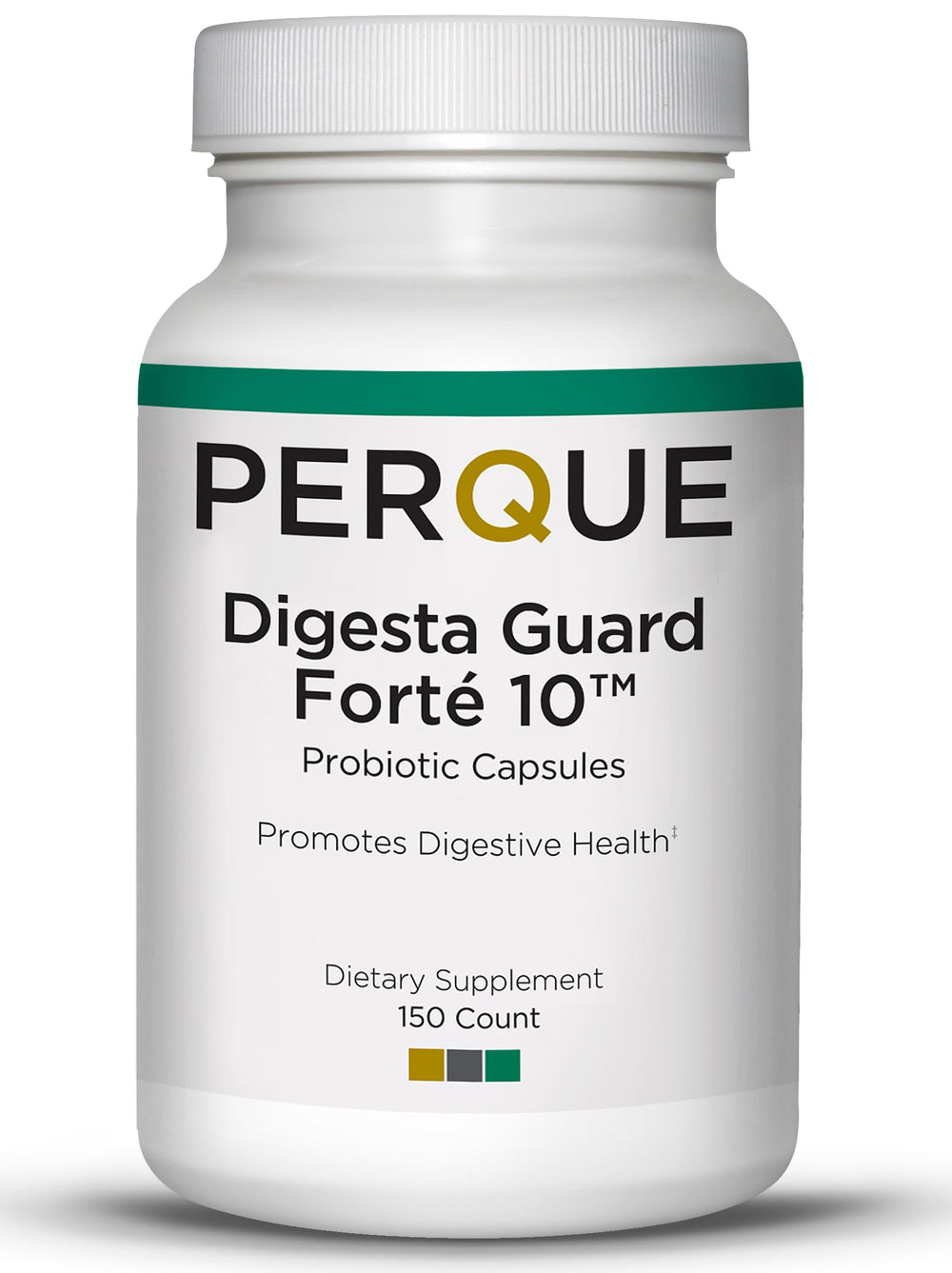 PERQUE Digesta Guard Forte bottle on the counter for daily probiotic use