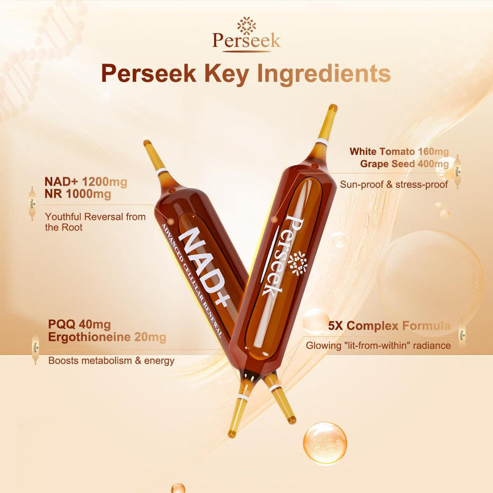 Perseek NAD+ glass with liquid ready for consumption.