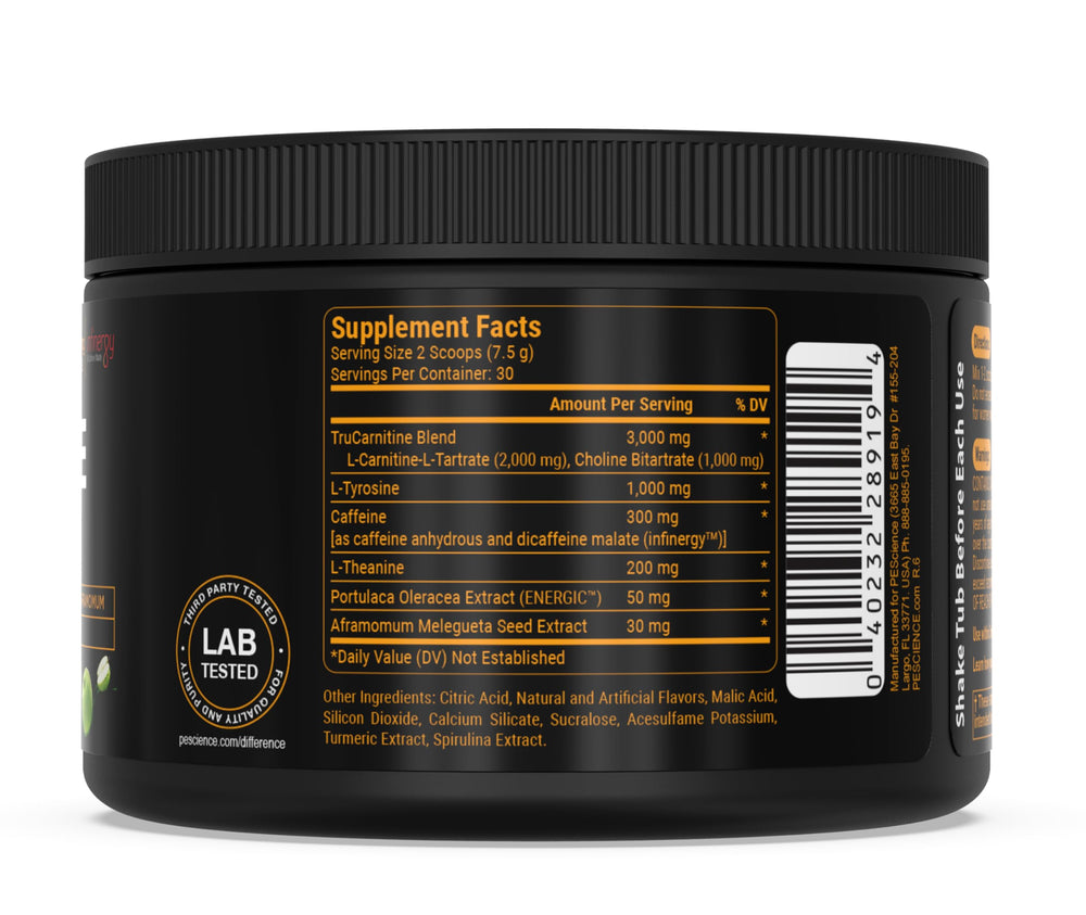 PEScience Alphamine mixed drink glass demonstrates quick, smooth energy with focus.