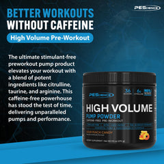 PEScience High Volume bottle back with ingredients and nutrition panel.