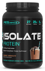 PEScience Isolate Gourmet Chocolate bottle highlights pure protein for lean muscle support