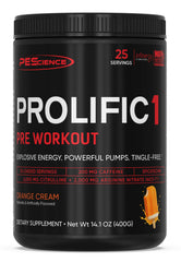 PEScience Prolific-1 tub closeup shows energy-boosting formula.