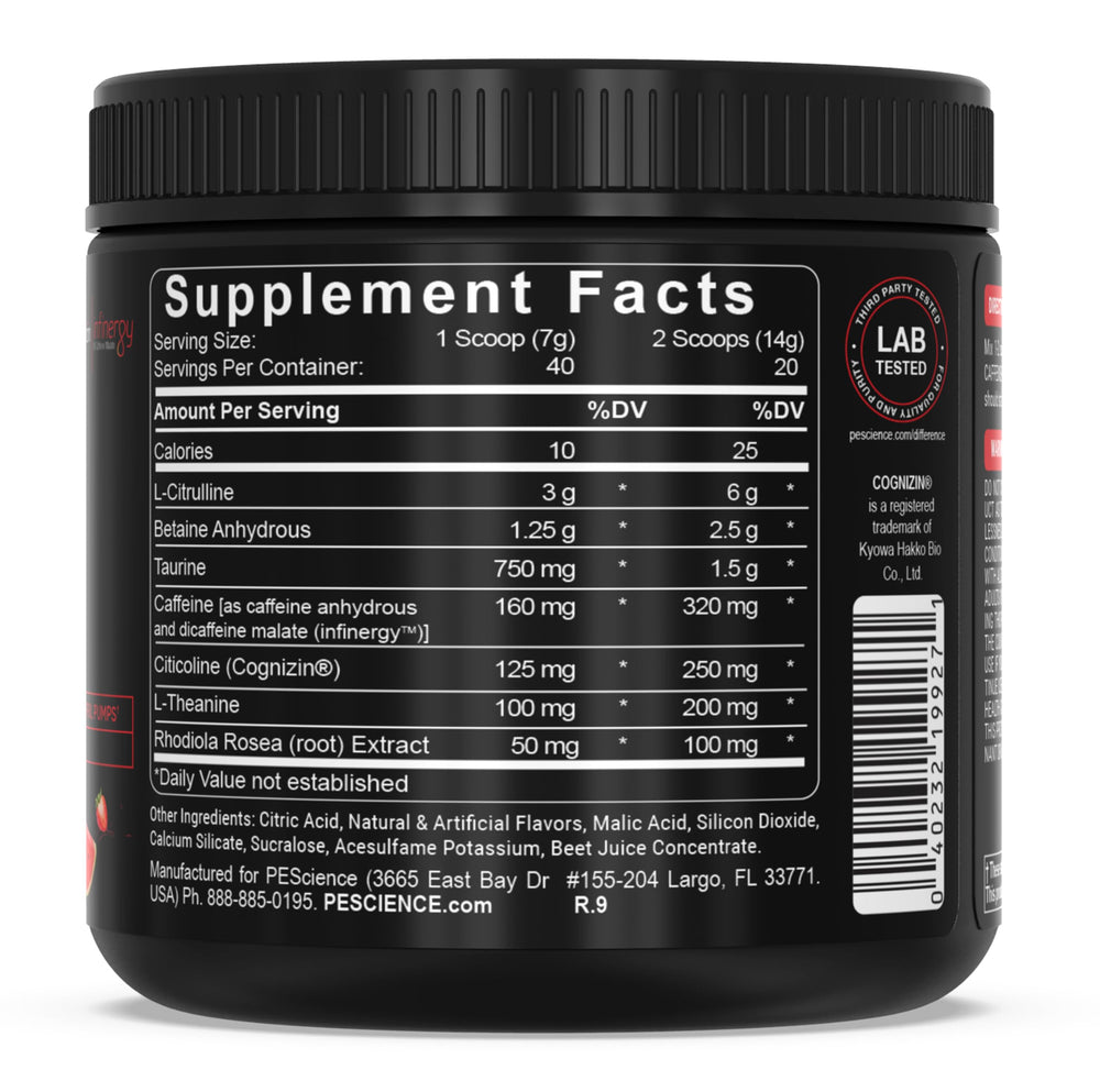 PEScience Prolific no beta alanine badge signals clean performance without tingling