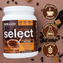 PEScience Select Cafe scoop beside powder ready for a quick shake.