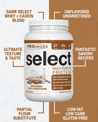PEScience Select unflavored powder scoop showing baking potential and texture