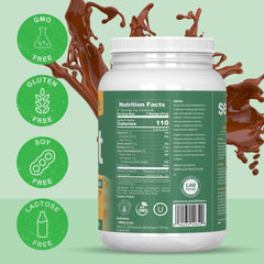 PEScience Select Vegan powder on countertop with blender for versatile shakes
