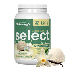 PEScience Select Vegan Vanilla Indulgence bottle, dairy-free protein option for post-workout recovery