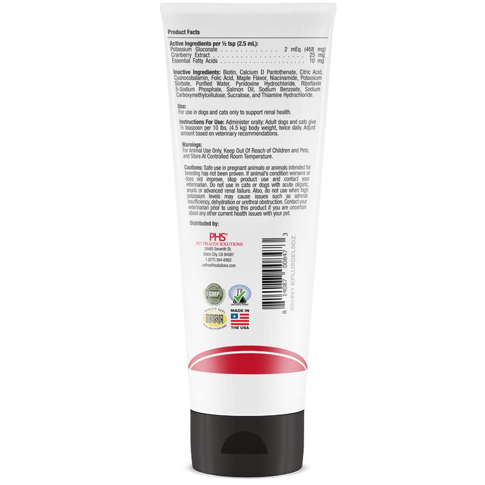 Pet Health Solutions K-Plus Renal Gel potassium gluconate formula.
