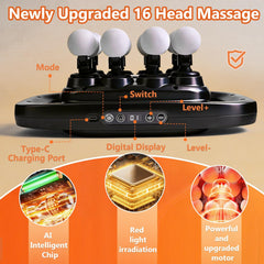 PFUM 16-Head Massage Gun on thigh illustrates deep tissue stimulation