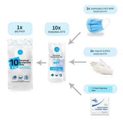 PH Advantage PPE kit contents laid out: mask, gloves, wipe for quick protection
