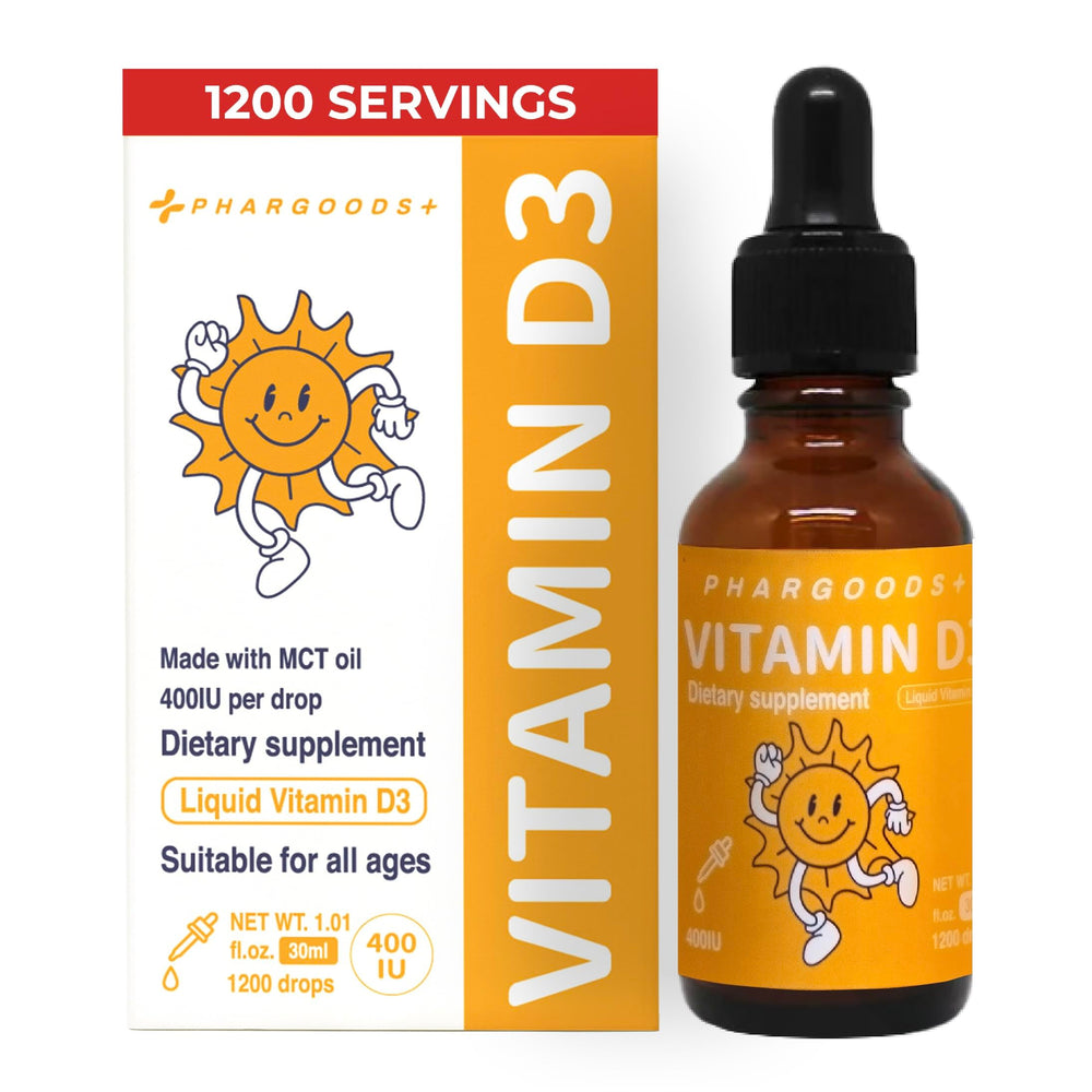 PHARGOODS+ Baby Vitamin D3 Drops bottle with dropper for easy daily use.