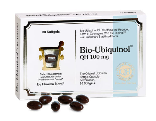 Pharma Nord Bio-Ubiquinol QH 100 mg bottle with softgels for daily antioxidant support