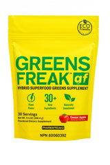 Pharmafreak Greens Freak tub front for convenient daily greens.