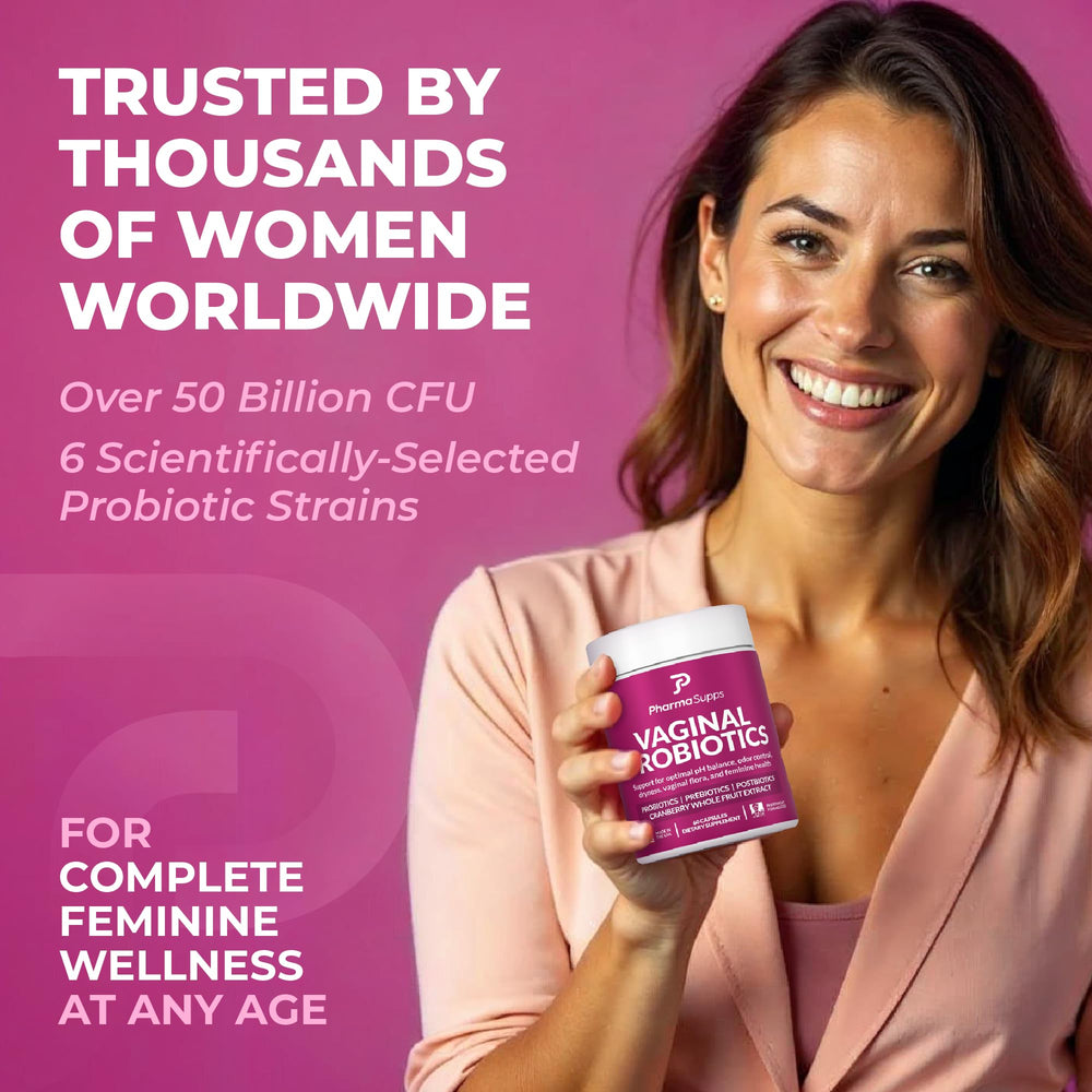 PharmaSupps bottle highlighting cranberry extract for flora balance