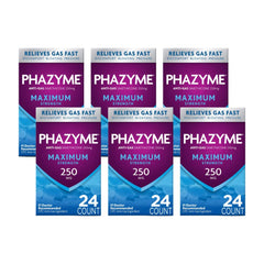 Phazyme maximum-strength gas-relief bottle shows quick relief after meals.