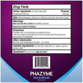 Phazyme pack opened beside blister-like packaging and softgels.