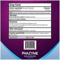 Phazyme pack opened beside blister-like packaging and softgels.