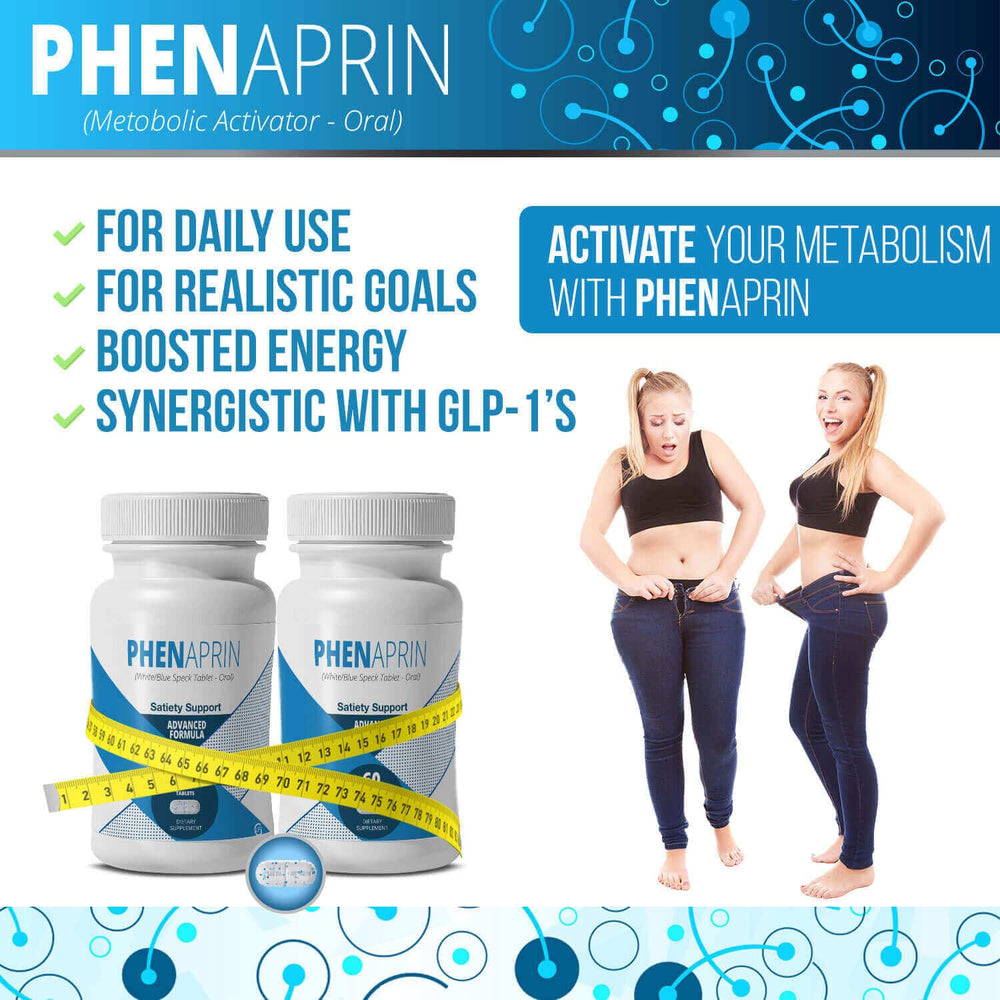 PhenAprin placed beside diet journal and water for disciplined planning