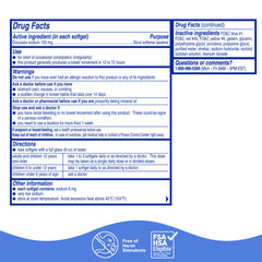 Phillips' Stool Softener Liquid Gels 30-count pack image suggests convenient long-term use.