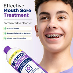 PHS brands Prevention Mouth Sore Rinse label shows menthol and safety features
