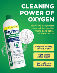 PHS Brands Prevention mouthwash closeup ingredients shows hydrogen peroxide and zinc benefits