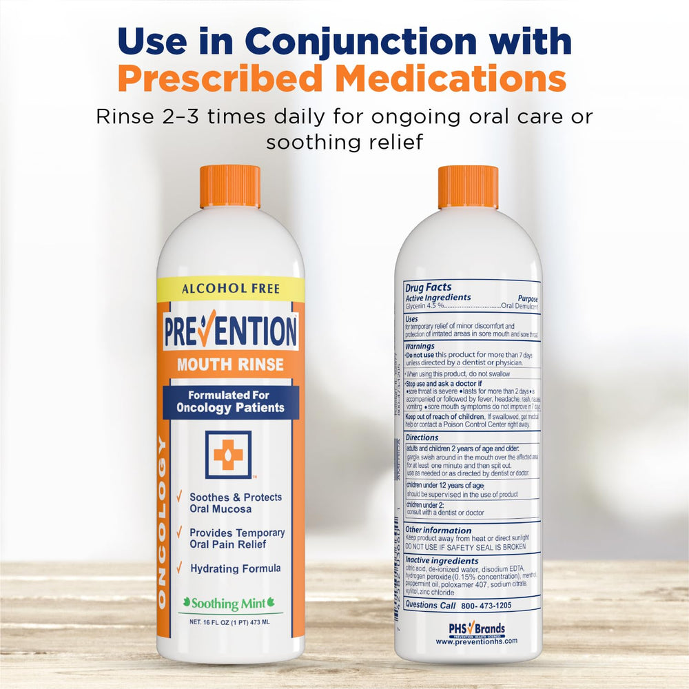 PHS Brands Prevention Oncology Mouthwash cap detail reveals easy grip and leak-free design