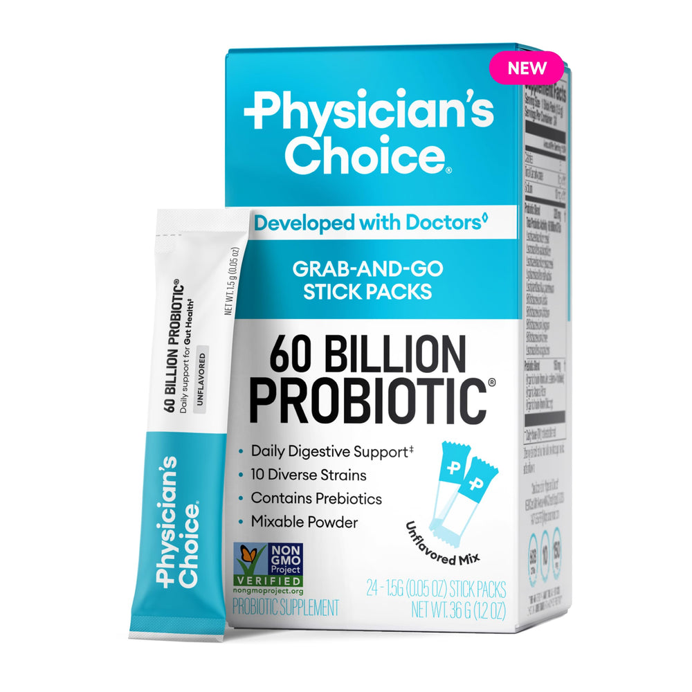 Physician's CHOICE 60B probiotic sticks box for on the go digestive support