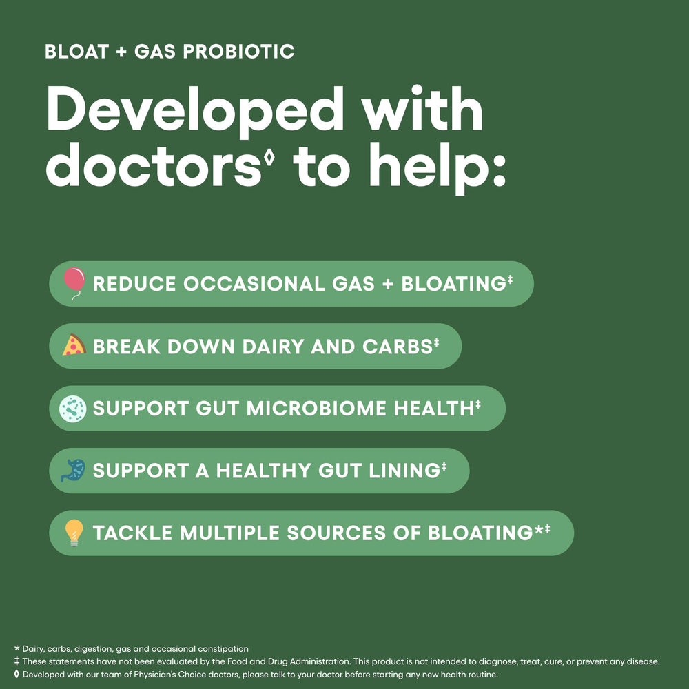 Physician's CHOICE capsule close-up emphasizes postbiotic core and gut-friendly action.