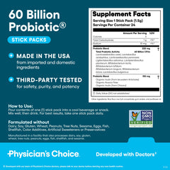 Physician's CHOICE supports digestive balance and overall wellness with 60B CFU sticks