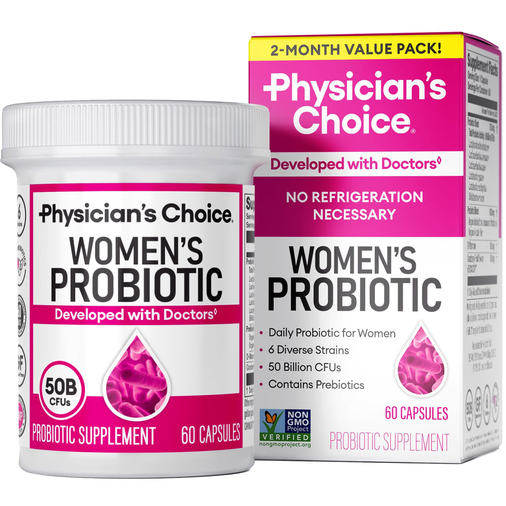 Physician's CHOICE Probiotics bottle pour for easy daily use supporting feminine health.