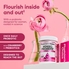 Physician's CHOICE Probiotics capsules close-up highlighting 50B CFU potency for gut support.