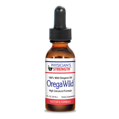 Physician's Strength OregaWild bottle pour—pure wild oregano oil for everyday use.