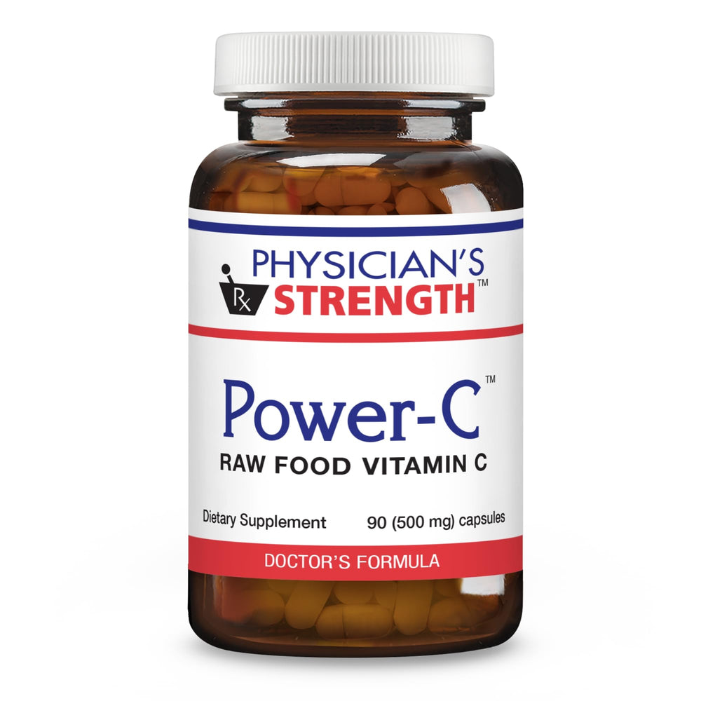 Physician's Strength Power-C bottle front with capsules for daily raw vitamin C