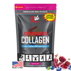 PhysiVantage Supercharged Collagen bottle front showing grass-fed, complete protein benefits.