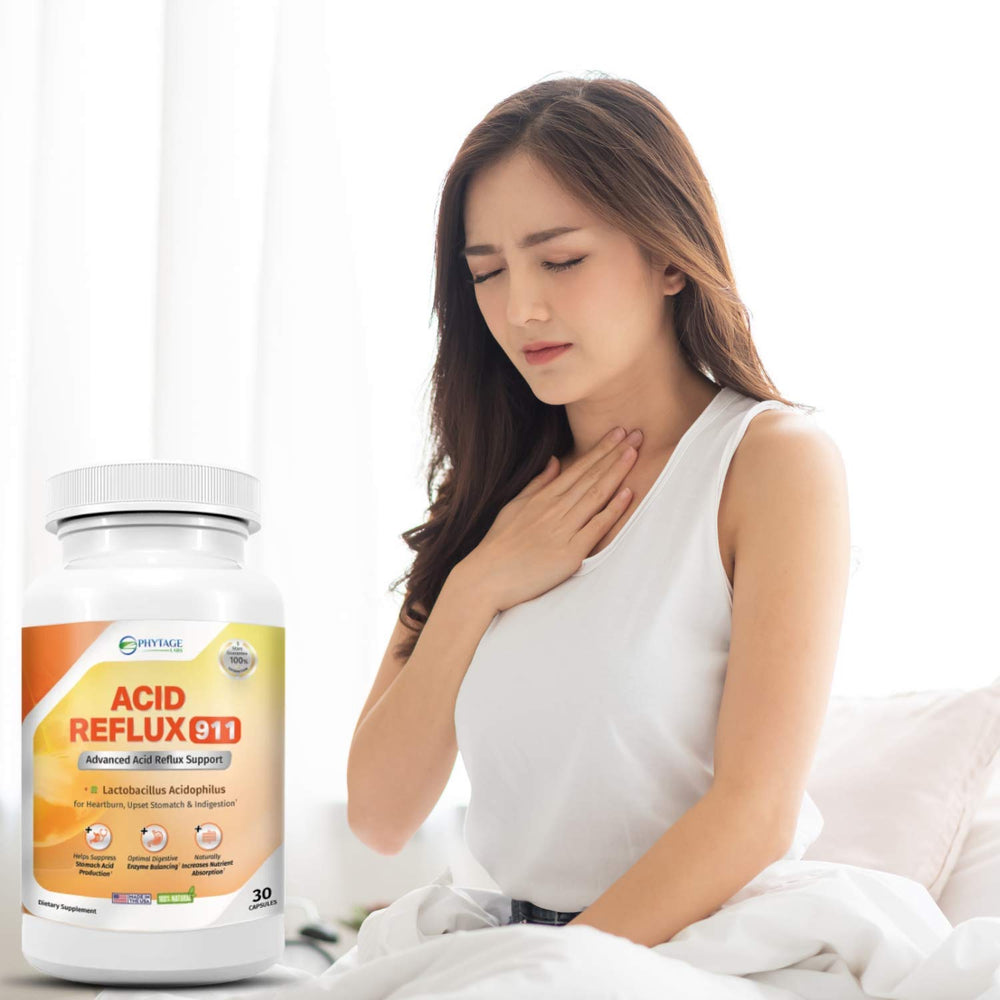 Phytage Labs Acid Reflux 911 capsules, easy to swallow daily supplement.