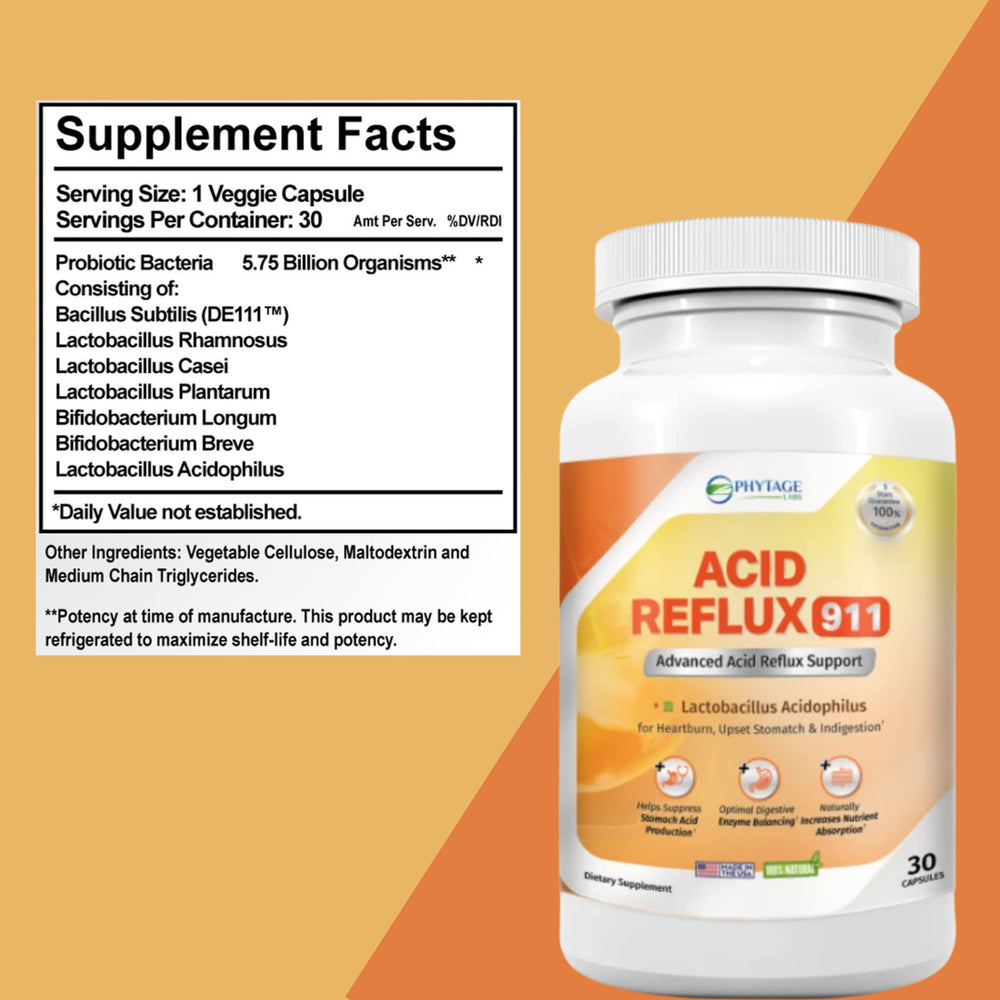 Phytage Labs Acid Reflux 911 ingredients panel detail.