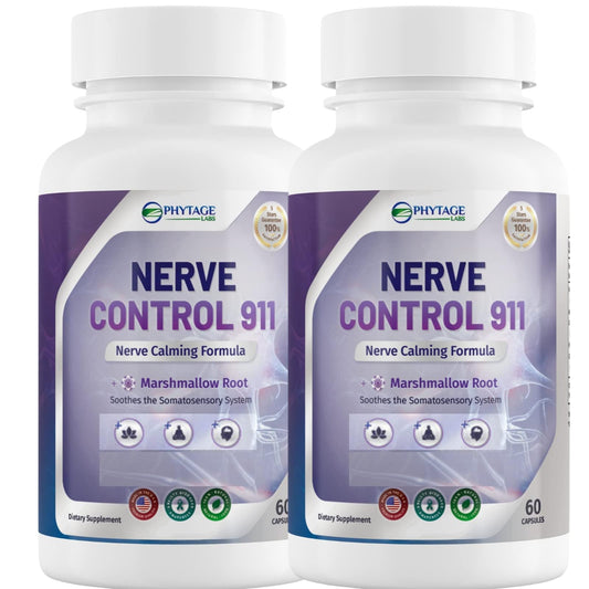 Phytage Labs Nerve Control 911 bottle closed for daily nerve health support.