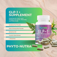 Phyto-Nutra GLP-1 bottle with dosing cup, ideal for daily wellness routine