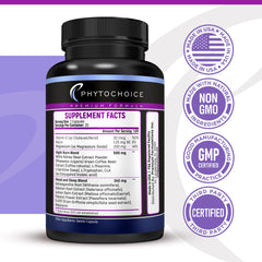 PHYTOCHOICE bottle back label showing ingredients and usage hints