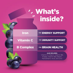 Bright packaging design of Phytoral Iron Gummies for Kids.