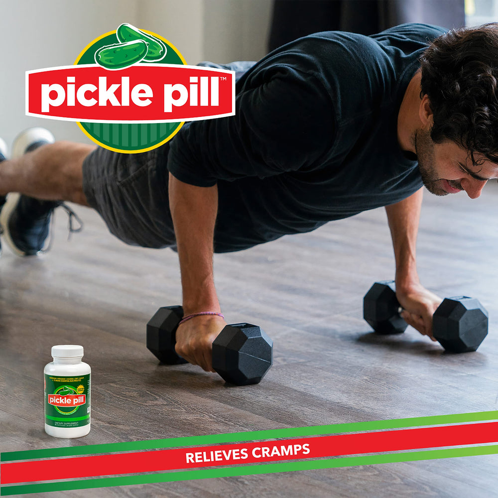 Close-up of PicklePill capsules highlighting easy cramp relief without taste.