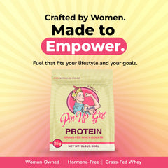 Pin Up Girl whey protein scoop emphasizes convenient protein per serving