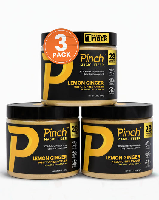 Pinch Magic Fiber lemon-ginger 3-pack box for easy daily digestive support.