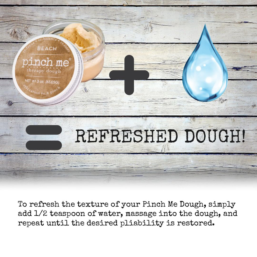 Pinch Me Therapy Dough Peachy resting in palm demonstrates compact, portable size for on-the-go use.