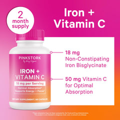 Pink Stork 18mg iron bisglycinate capsule with gentle absorption