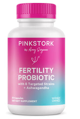 Pink Stork Fertility Probiotics bottle supports vaginal pH and gut health