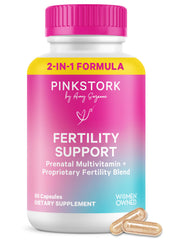 Pink Stork Fertility Support bottle closeup for daily preconception wellness