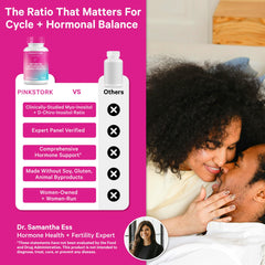 Pink Stork Inositol bottle label highlighting 40:1 ratio and ingredients