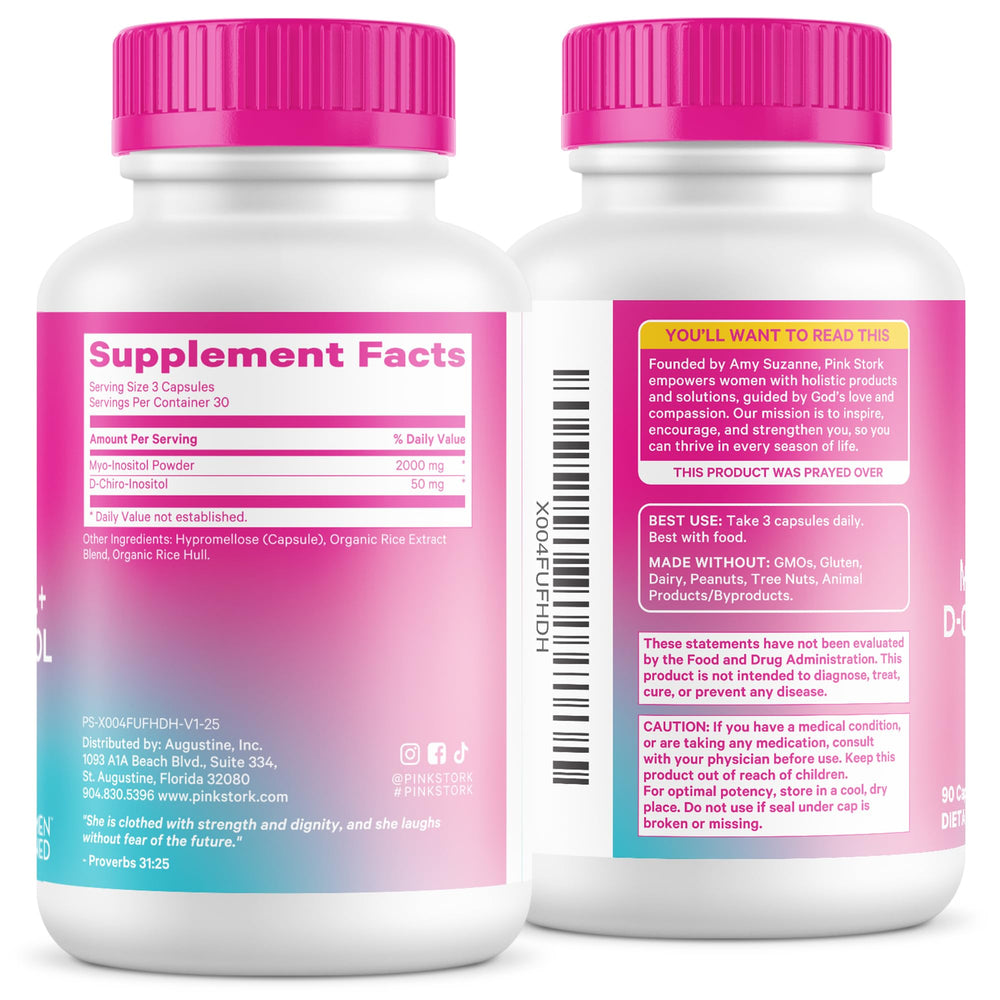 Recyclable packaging of Pink Stork Inositol for sustainable wellness